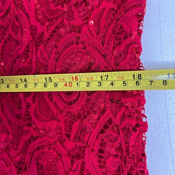 NWT Liz Claiborne Red Lace Sequin Fit and Flare Dress Sleeveless Lined Women 16 - Picture 13 of 14